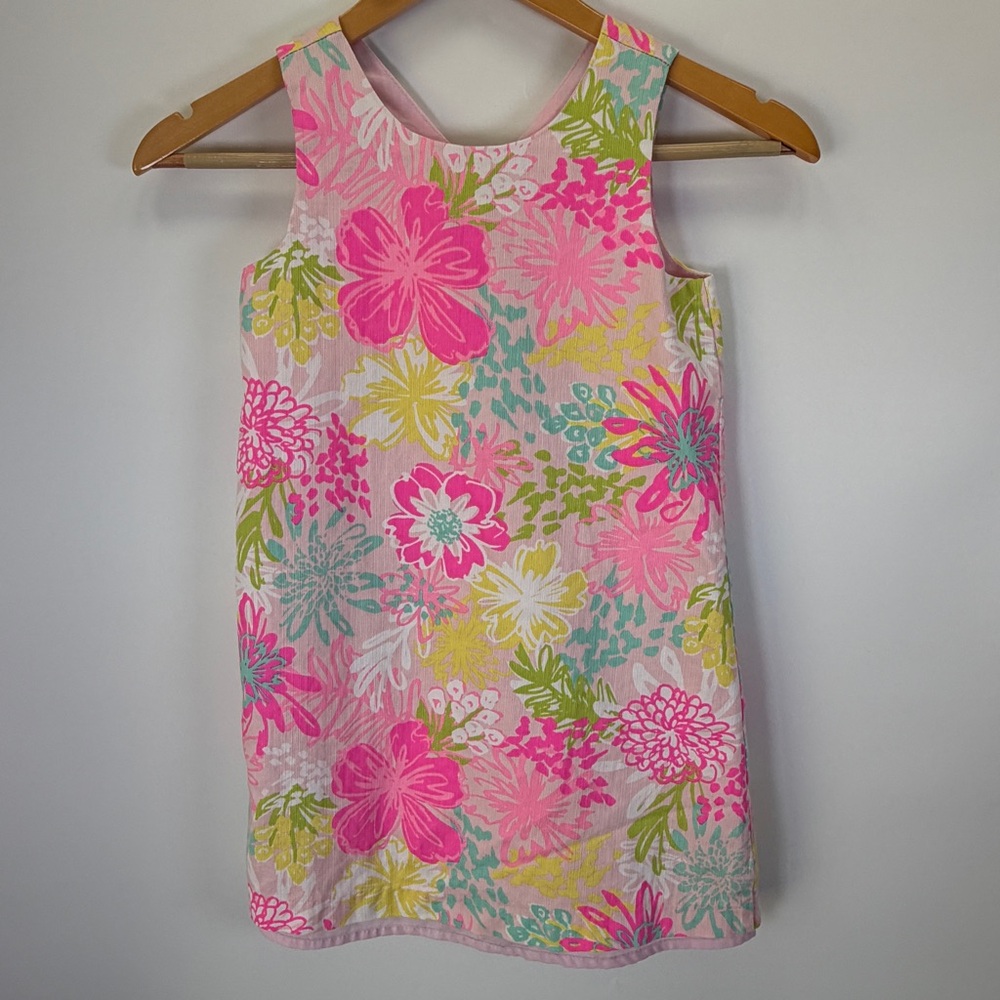 Tommy Bahama‎ Girls Printed Cotton Shift Dress Kids Size 7 Floral Bright Pink